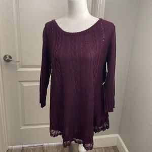 Indigo purple crochet with embroidered detail sweater